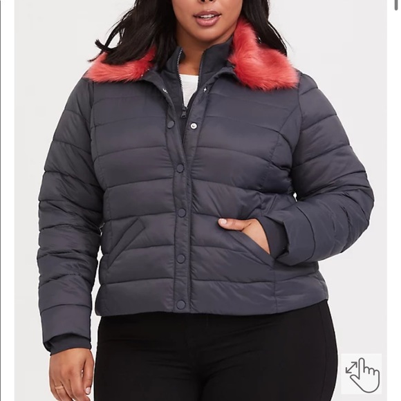 WANTED sz 0/00 Torrid Grey Bomber with pink/orange fur - Picture 2 of 3